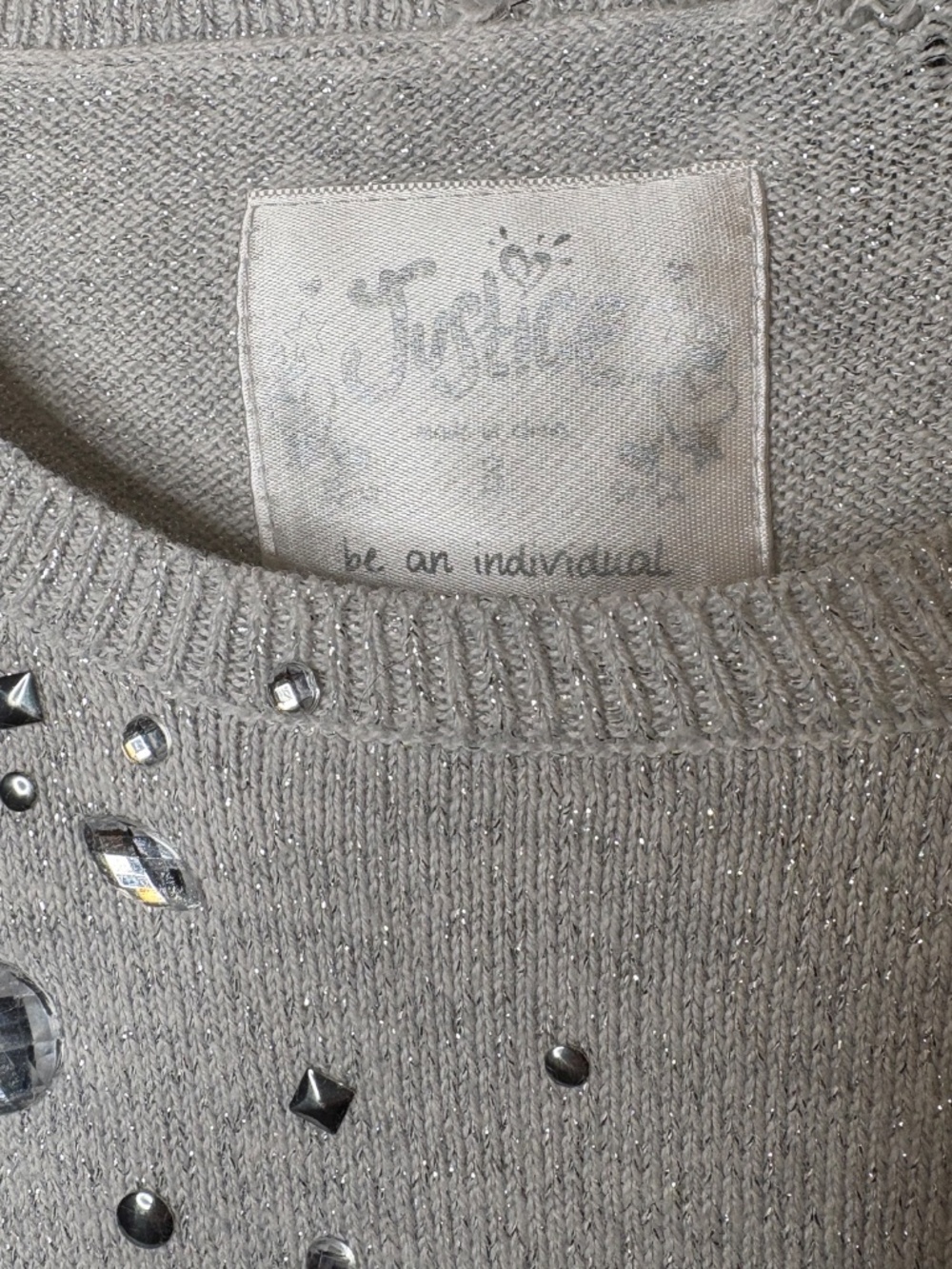 Justice Rhinestone Sparkley Sweater Silver Girl Dress Size 8 Y2K - Picture 3 of 9